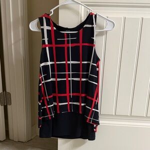 Alfani Navy and Red Checkered Tank Top